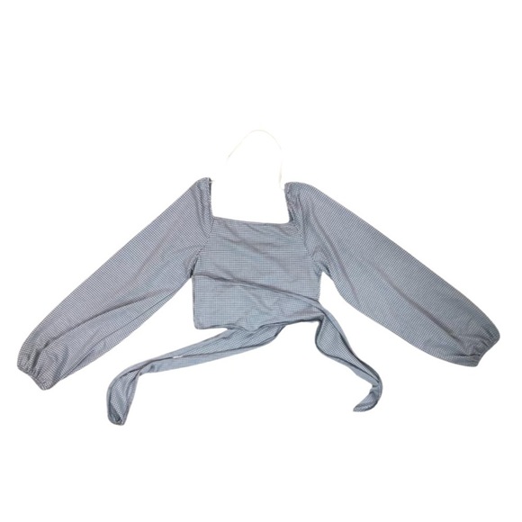 Zara Trafaluc Gingham  Cropped Wrap Top | Blue and White Check | Size M - Picture 6 of 10